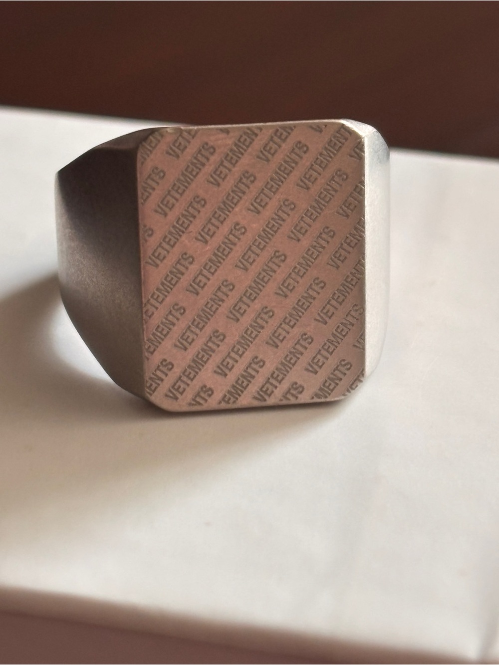 Vetements Silver Square Logo Signet Ring